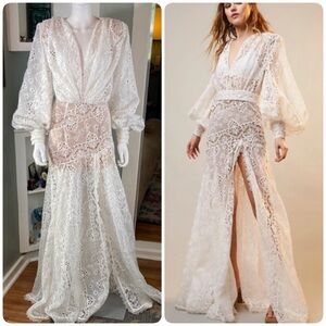 New NWT Bronx and Banco Adele Gown White Lace Maxi Dress XSmall XS Sheer Eyelet